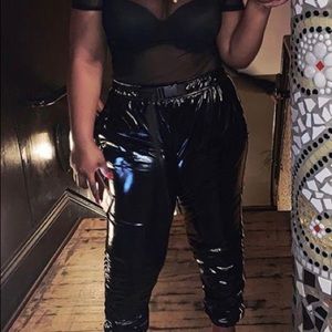 Shiny leather jogger pants